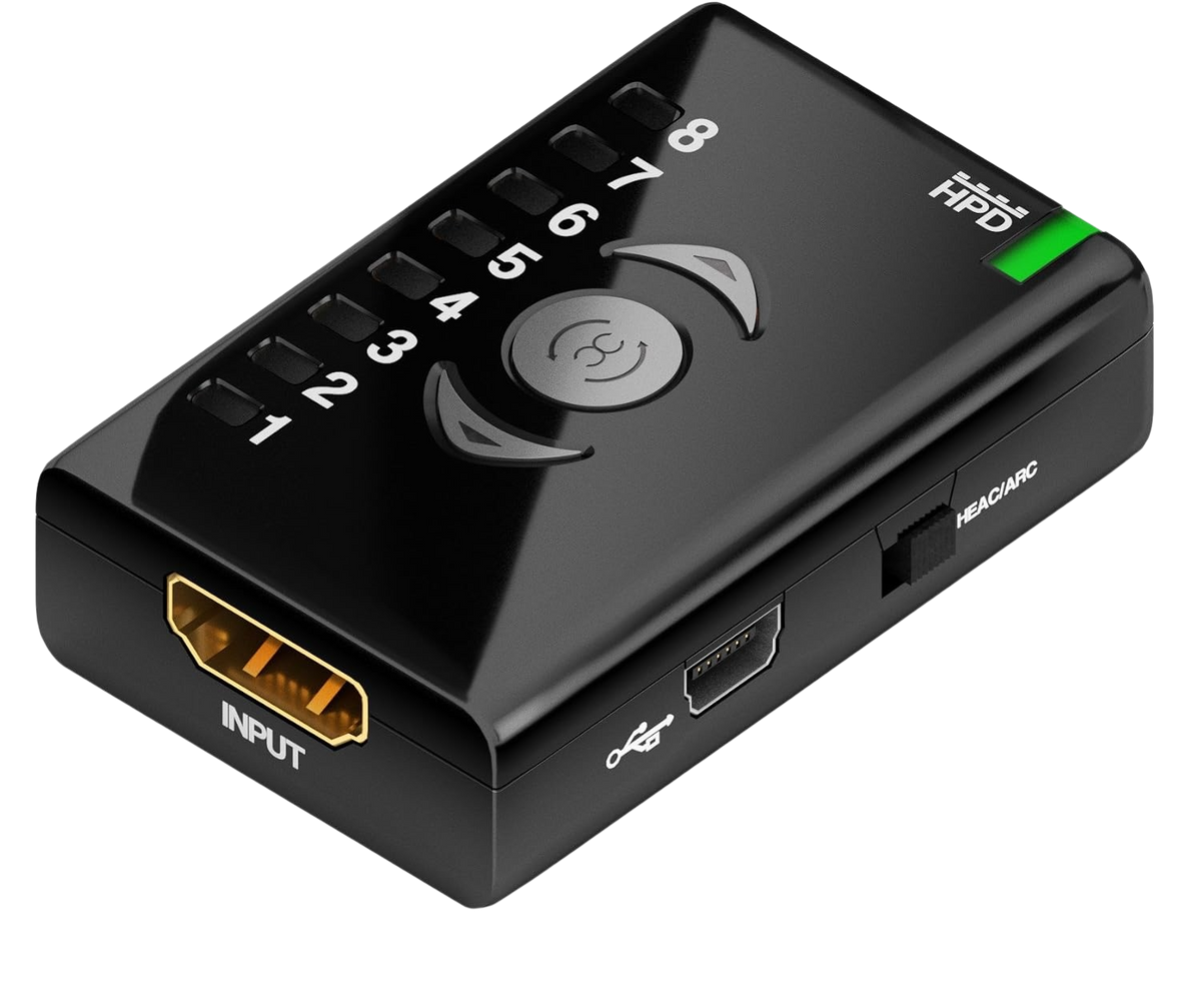 Dr HDMI z przyciskami banków, wejściem HDMI i zielonym wskaźnikiem HPD
