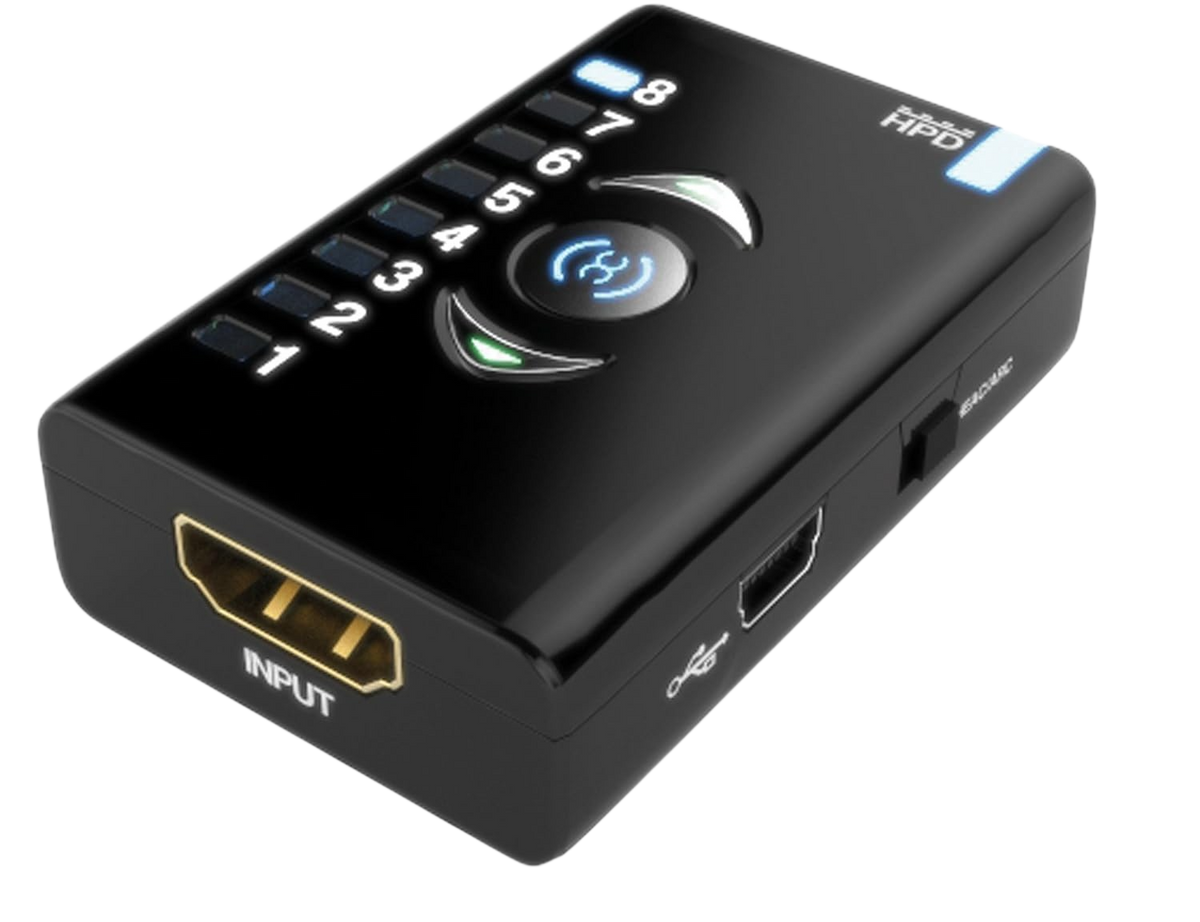 Dr HDMI z wejściem HDMI, portem Mini-USB i podświetlonymi diodami banków EDID