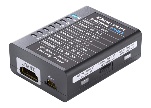 Strona wyjściowa Dr HDMI 4K, z wyjściem HDMI, gniazdem RS232 oraz przyciskami copy sink i HPD