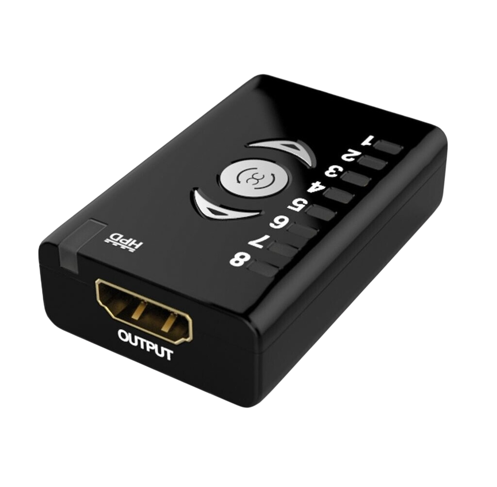 Strona wyjścia Dr HDMI z wyjściem HDMI i diodami banków od 1 do 8