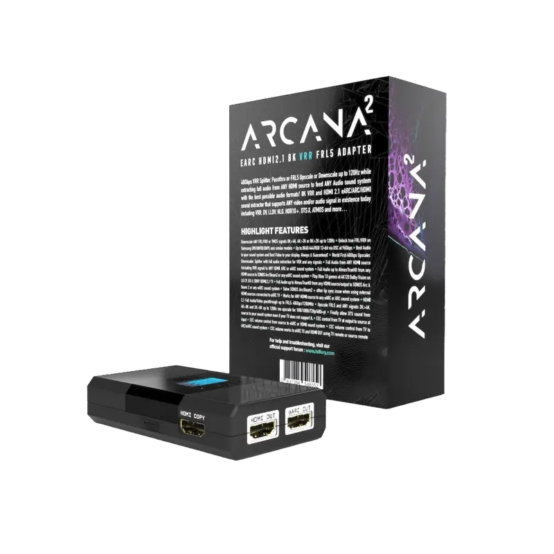 HDfury Arcana 2 – złącza z tyłu: HDMI in, 2x HDMI out, eARC out