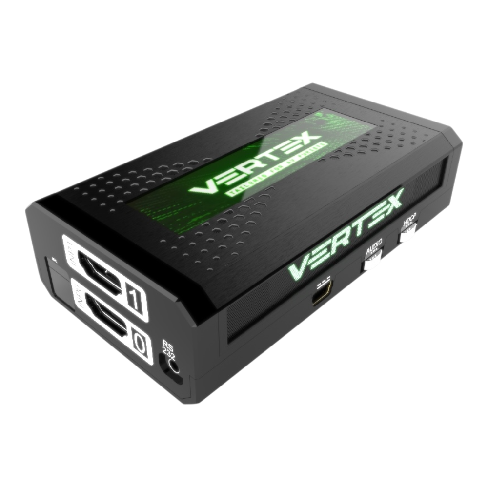 HDfury Vertex 4K 18Gbps – matryca i skaler HDMI 2x2 z OLED, wejściami HDMI, RS232, mini USB i przełącznikami AUDIO i HDCP