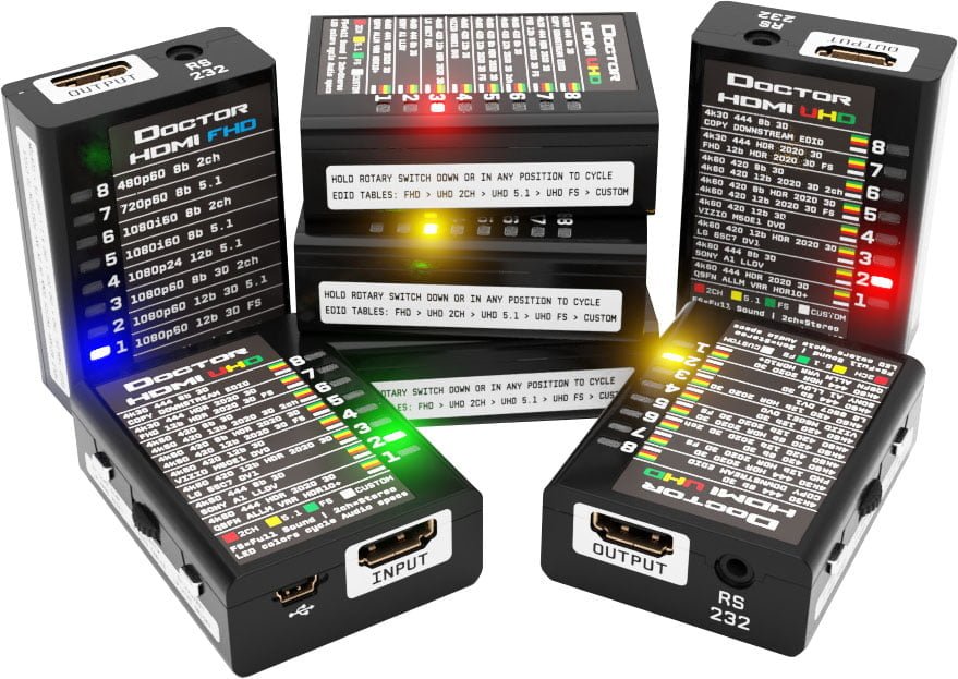 Dr HDMI 4K podłączony między źródłem HDMI a wyświetlaczem